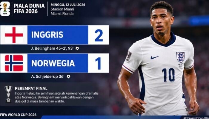 Bellingham Jadi Pahlawan! Inggris Singkirkan Norwegia 2-1 dan Melaju ke Semifinal Piala Dunia 2026