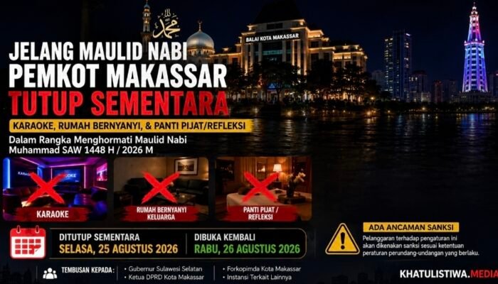 Keras! Pemkot Makassar Hentikan Operasional Tempat Hiburan Saat Maulid Nabi