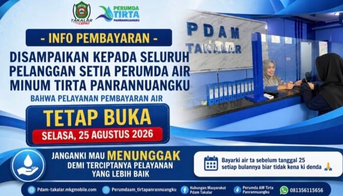 Bayar Sebelum Kena Denda, Perumda Tirta Panrannuangku Takalar Buka Layanan 25 Agustus