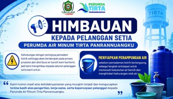 Pemadaman Listrik Ganggu Produksi, Perumda Tirta Panrannuangku Imbau Pelanggan Siapkan Penampungan Air