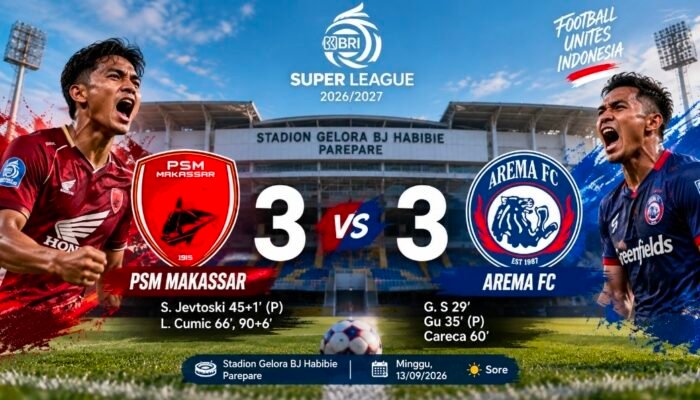 Sempat Tertinggal, PSM Makassar Paksa Arema FC Berbagi Skor 3-3