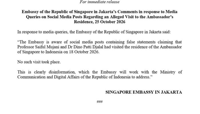 Kedubes Singapura Bantah Video Viral, Tegaskan Dino Patti Djalal dan Saiful Mujani Tak Pernah Berkunjung